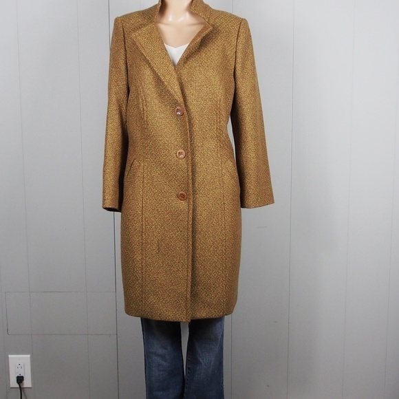 Vintage unbranded tweed ladies long trench style coat size S/M - Picture 3 of 16